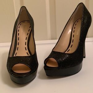 Enzo Angiolini Black Sequenced Peep Toe Heels